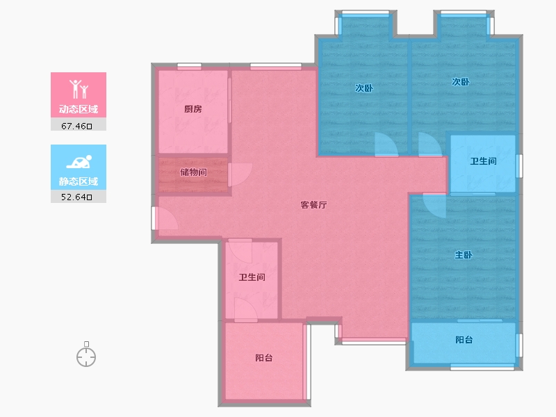 陕西省-西安市-金泰·假日花城-102.64-户型库-动静分区