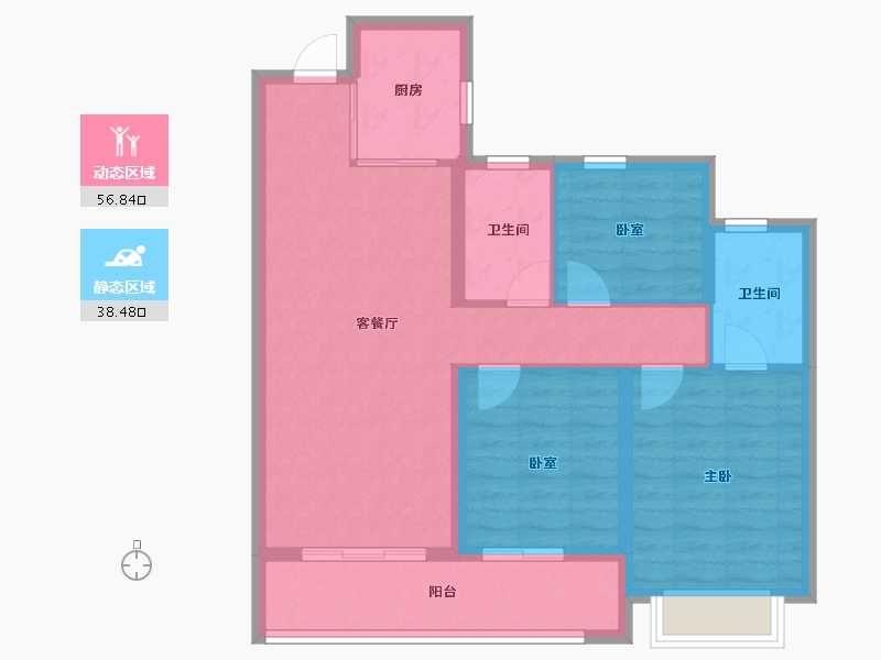 浙江省-杭州市-中海河映云集-85.60-户型库-动静分区