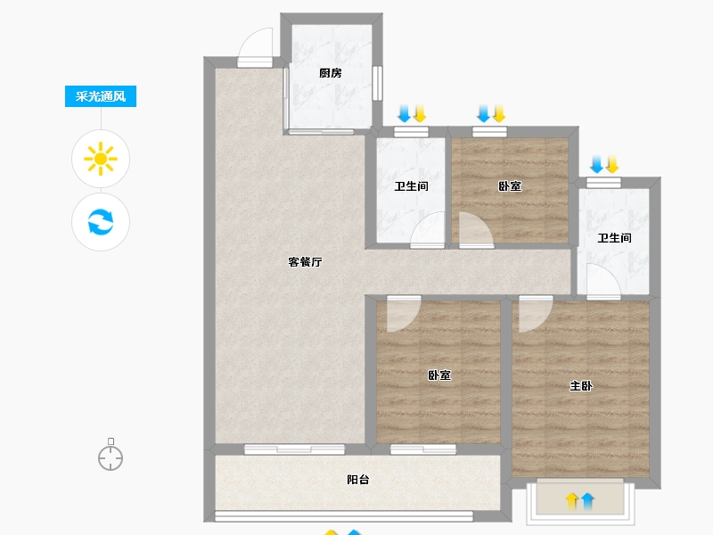 浙江省-杭州市-中海河映云集-85.60-户型库-采光通风