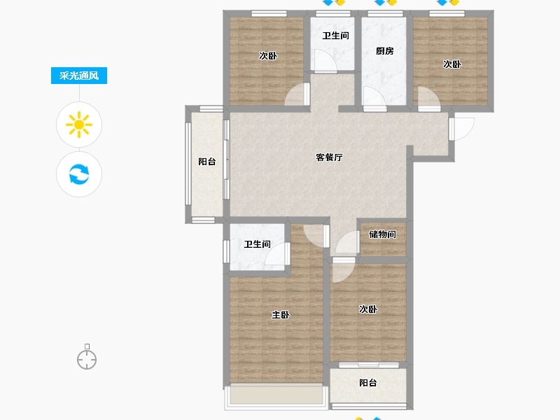 山东省-菏泽市-中达宜居锦苑-120.01-户型库-采光通风