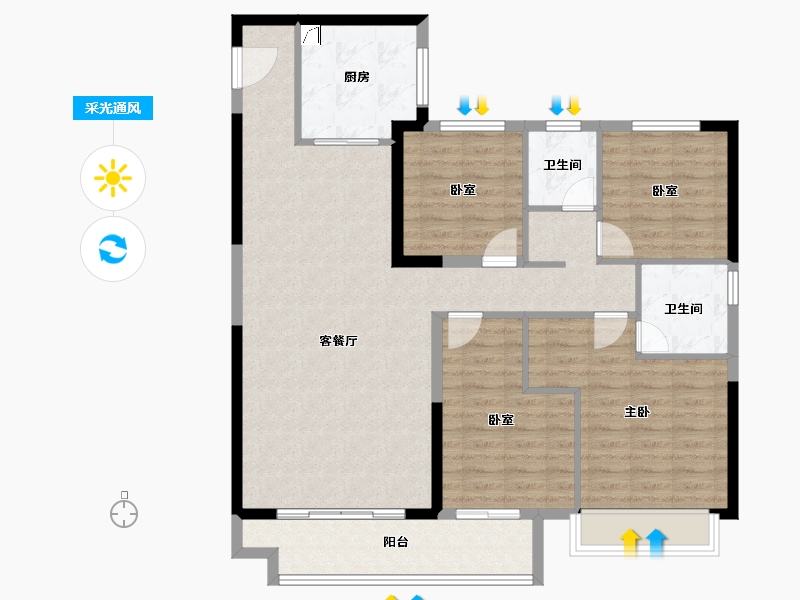 陕西省-西安市-金辉鹿鸣长滩-111.20-户型库-采光通风