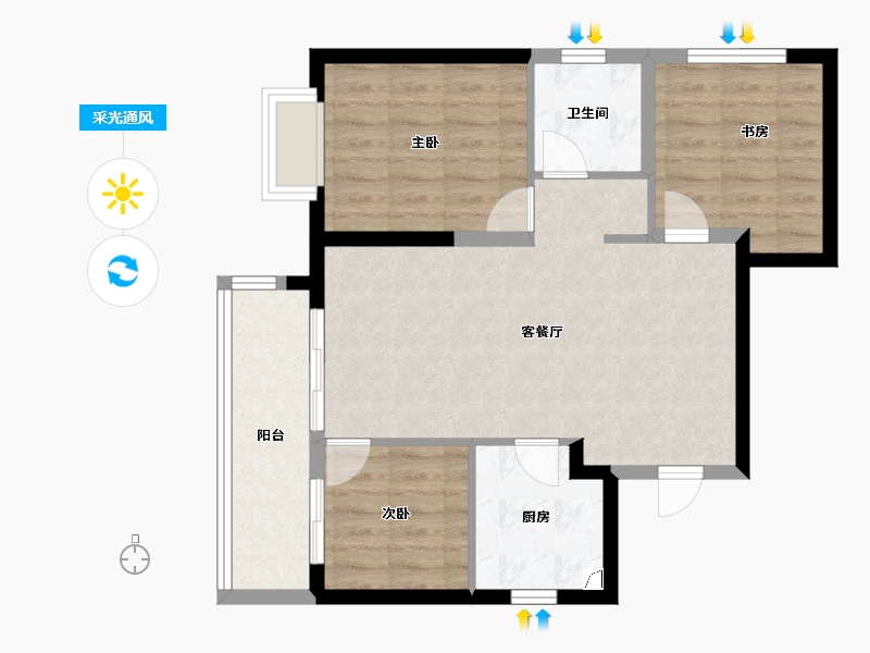 河南省-郑州市-万科·民安理想星光-71.07-户型库-采光通风