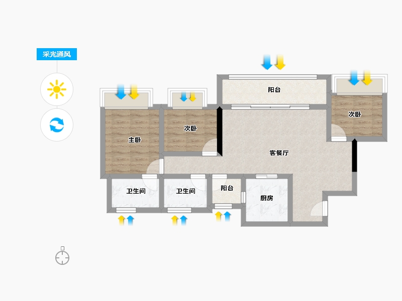 重庆-重庆市-建发书香府-73.35-户型库-采光通风