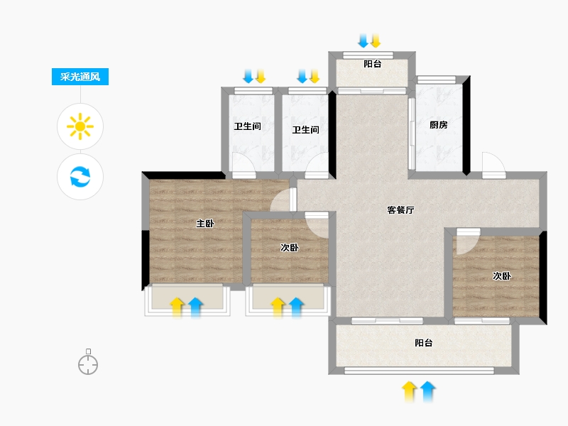 重庆-重庆市-龙湖春屿江岸-82.15-户型库-采光通风