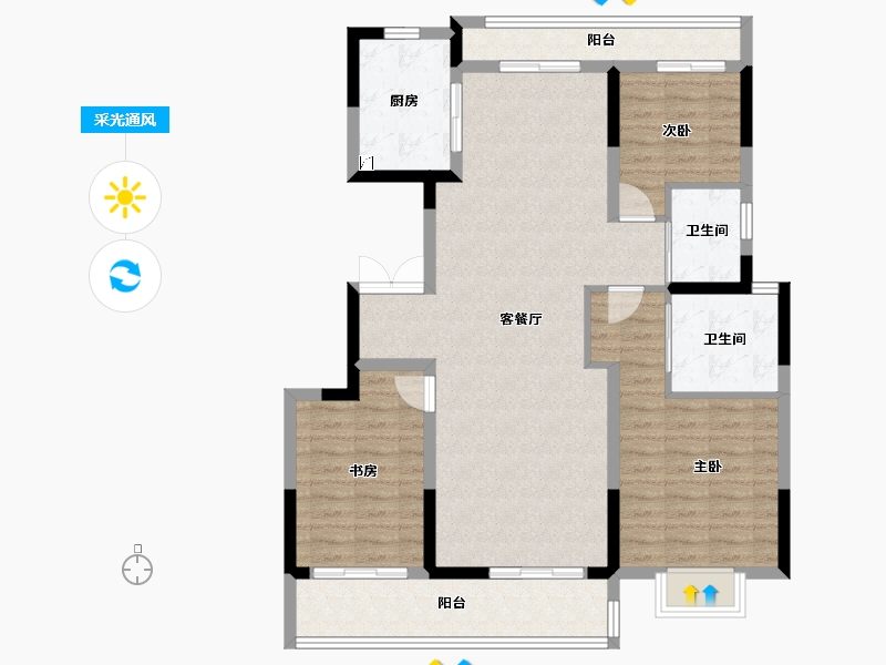 河南省-郑州市-招商美景·雍瑞园-104.00-户型库-采光通风