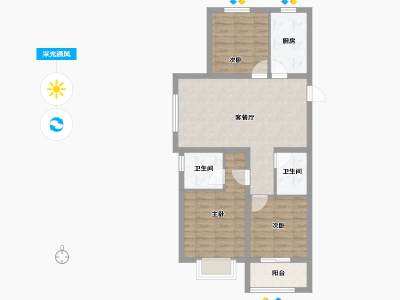 河北省-唐山市-德贤华府-71.94-户型库-采光通风