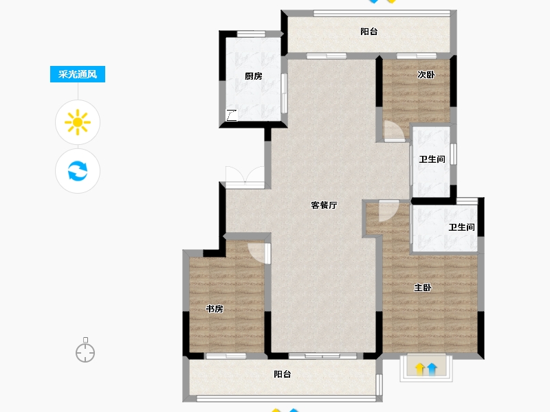 河南省-郑州市-招商美景·雍瑞园-114.41-户型库-采光通风