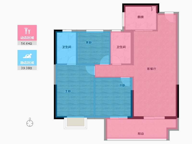 陕西省-西安市-金辉鹿鸣长滩-86.40-户型库-动静分区