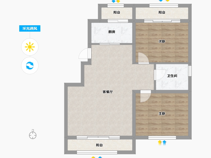 山东省-烟台市-福禄山庄-72.31-户型库-采光通风