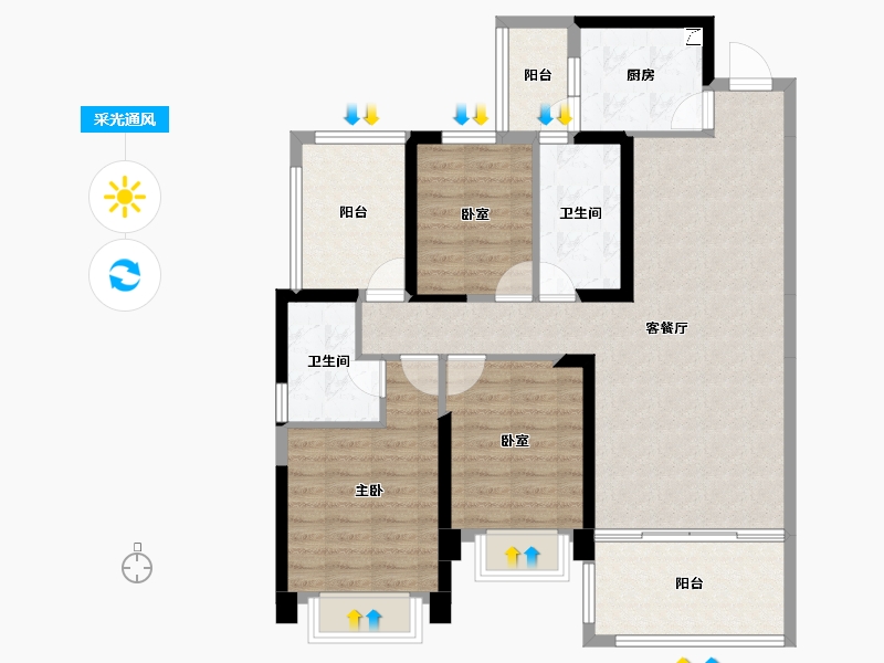 广东省-惠州市-鑫洲湖心岛1号-100.63-户型库-采光通风