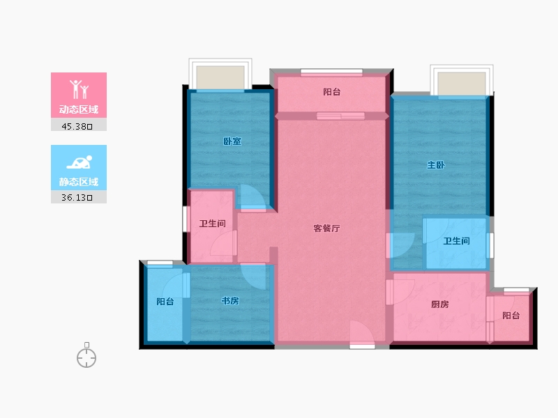 黑龙江省-鹤岗市-丹华公馆-71.61-户型库-动静分区