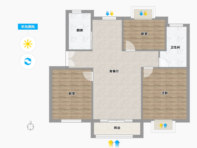 江苏省-苏州市-文溪花苑-86.00-户型库-采光通风