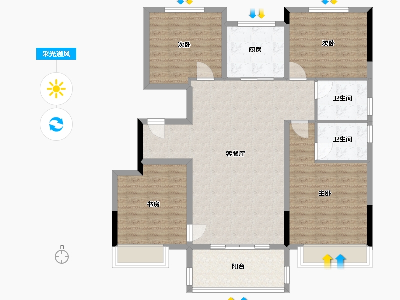 安徽省-宿州市-港丽东城公园里-107.00-户型库-采光通风