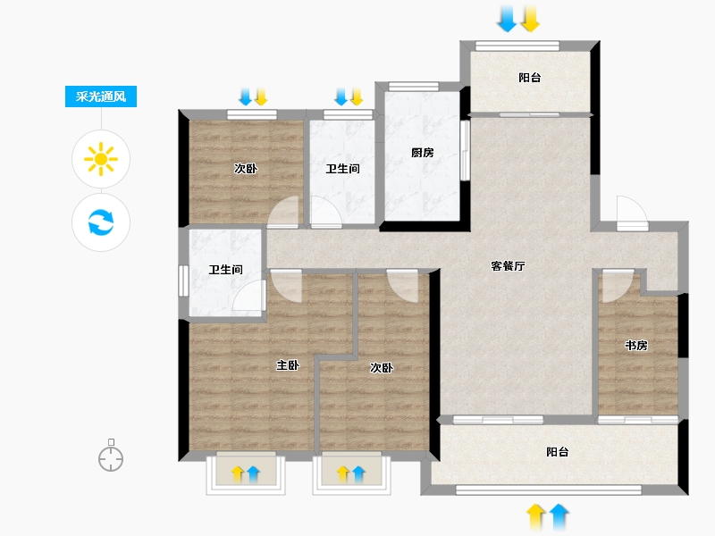 湖南省-长沙市-长沙北中心·保利时代-101.95-户型库-采光通风