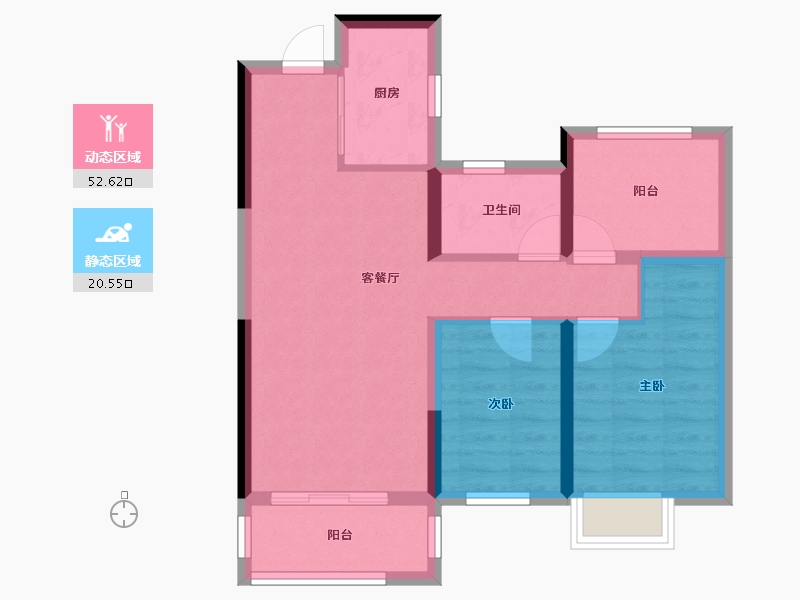 湖南省-长沙市-长沙北中心·保利时代-64.64-户型库-动静分区