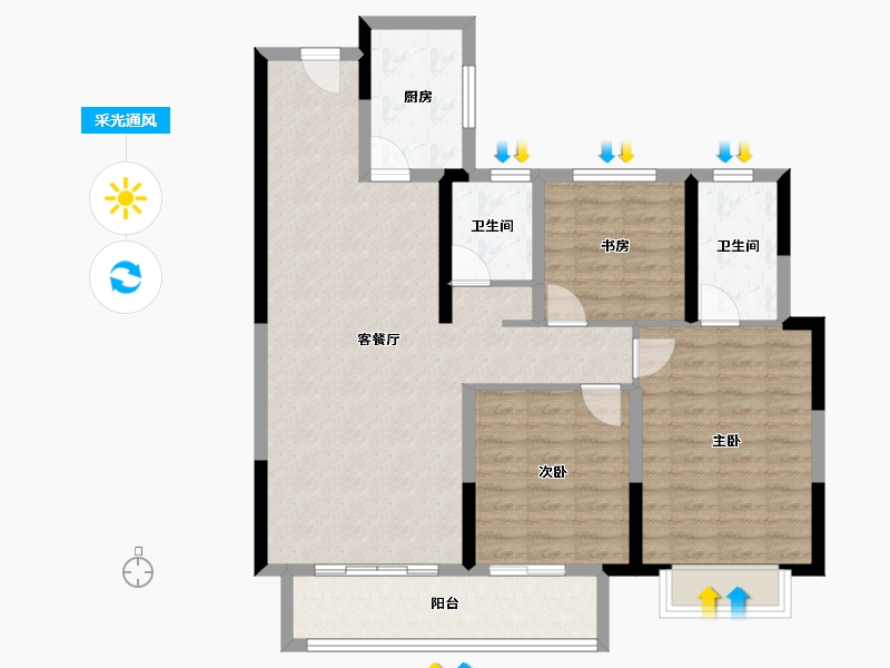 陕西省-咸阳市-华宇·金城相府-98.39-户型库-采光通风