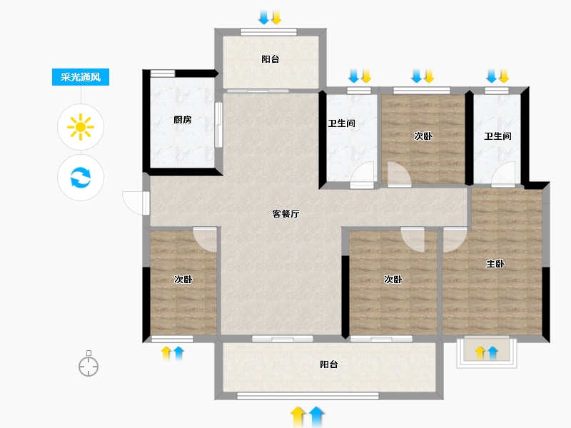 湖南省-长沙市-长沙北中心·保利时代-114.00-户型库-采光通风