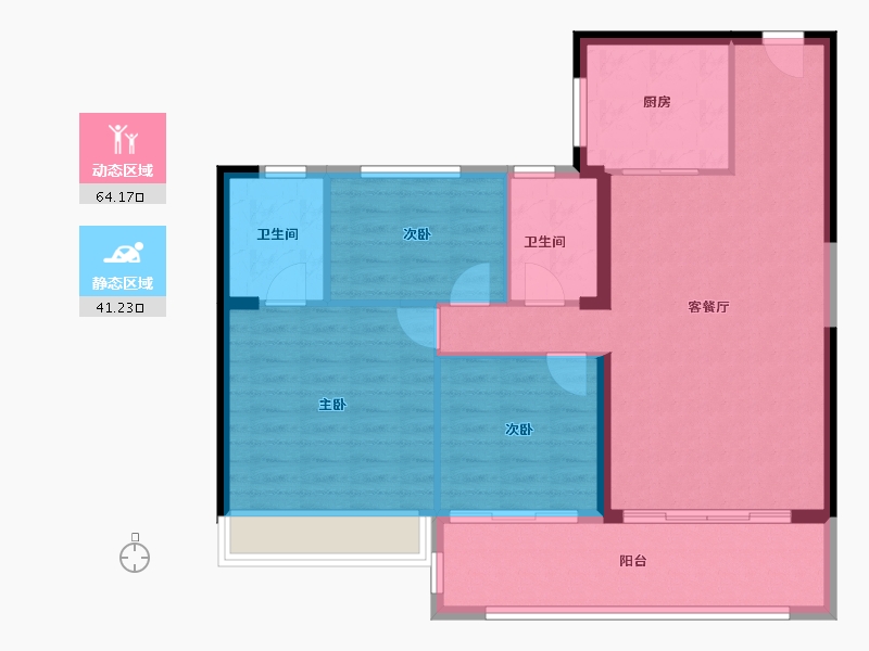 陕西省-西安市-西安碧桂园高新云墅-96.01-户型库-动静分区