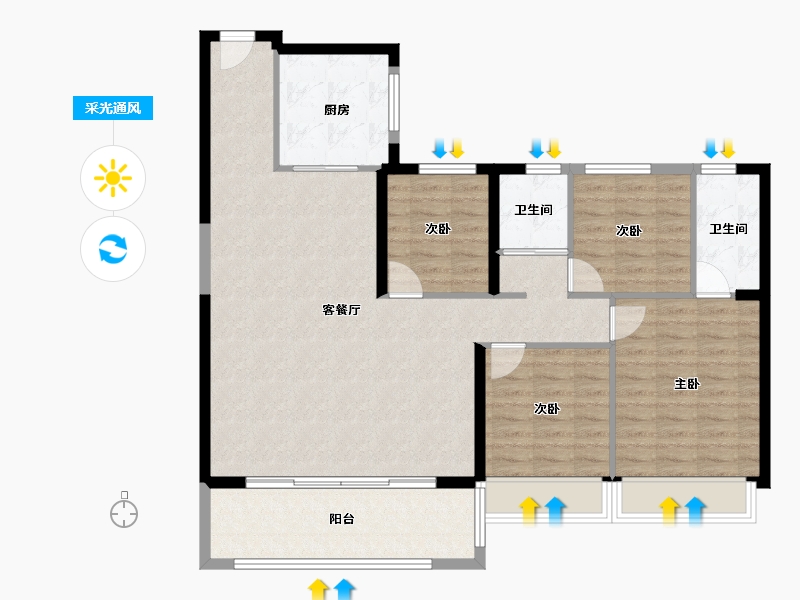 陕西省-西安市-西安碧桂园高新云墅-112.00-户型库-采光通风