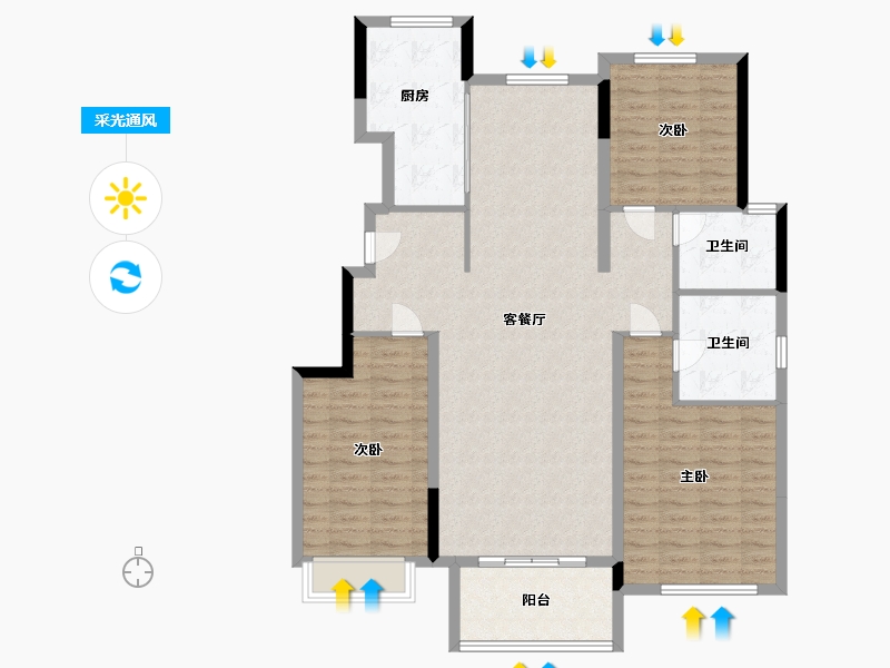 山东省-烟台市-中冶沁海云墅-120.00-户型库-采光通风