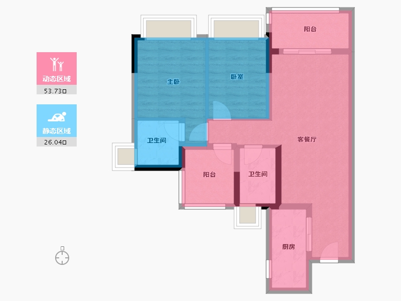 广东省-广州市-雅居乐海伦堡溪境花园-70.40-户型库-动静分区