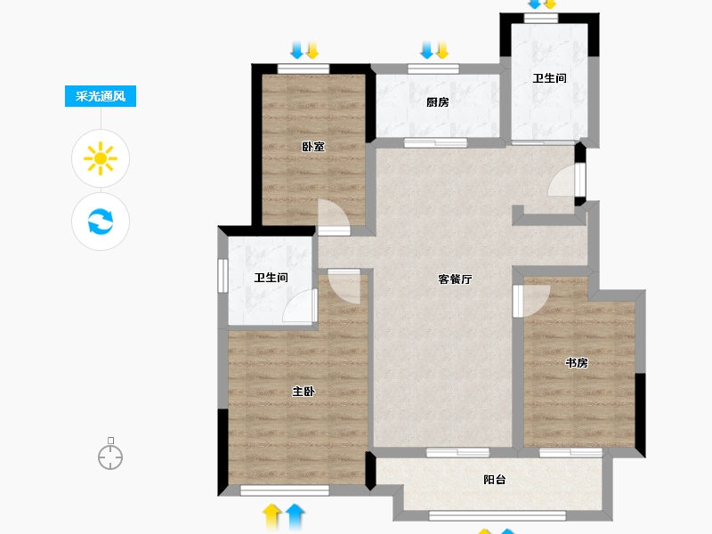 四川省-成都市-绿城明月蘭庭-83.73-户型库-采光通风