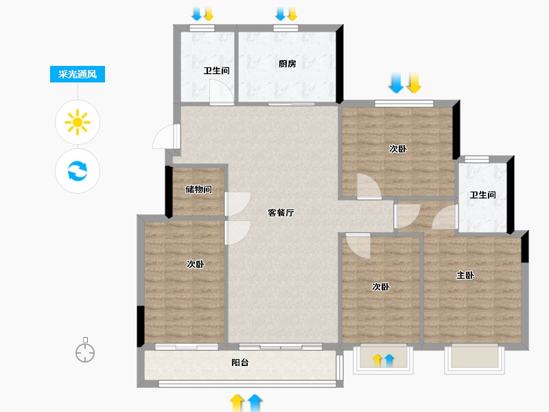 浙江省-宁波市-滨辰府-121.00-户型库-采光通风