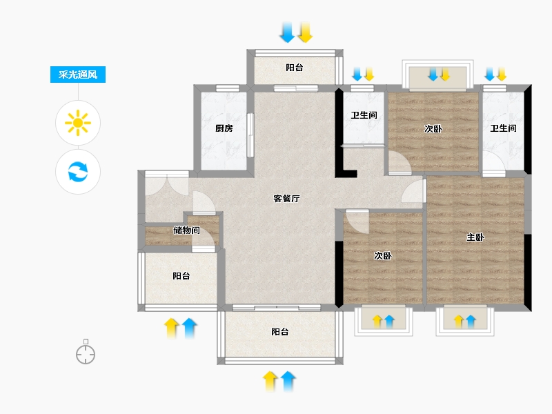 广西壮族自治区-贵港市-碧桂园城市之光-110.00-户型库-采光通风