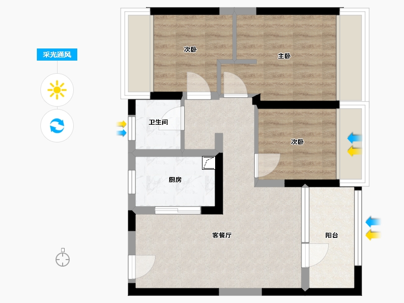 辽宁省-沈阳市-吾悦华府-61.32-户型库-采光通风