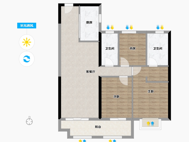 安徽省-合肥市-恒泰阿奎利亚悦璟府-89.51-户型库-采光通风