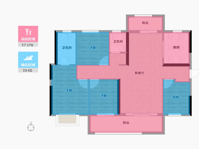 湖南省-长沙市-长沙北中心·保利时代-86.81-户型库-动静分区