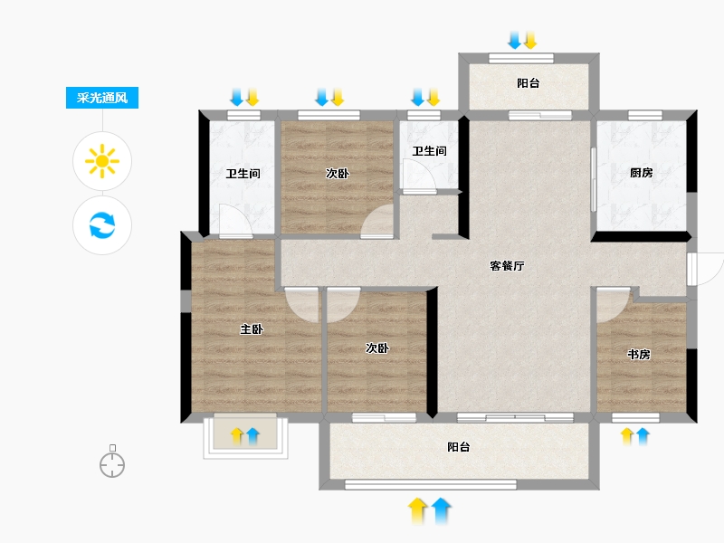 湖南省-长沙市-长沙北中心·保利时代-86.81-户型库-采光通风