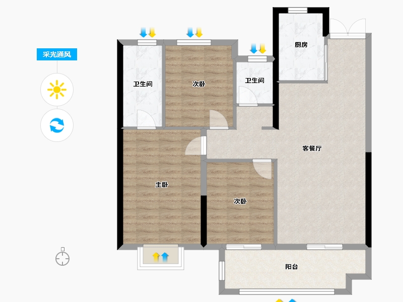 湖北省-荆州市-楚天都市·润园-94.00-户型库-采光通风