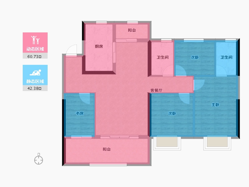 湖南省-长沙市-长沙北中心·保利时代-92.55-户型库-动静分区