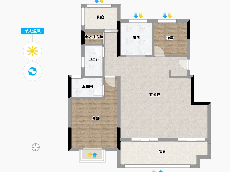 安徽省-合肥市-旭辉望江来-90.88-户型库-采光通风