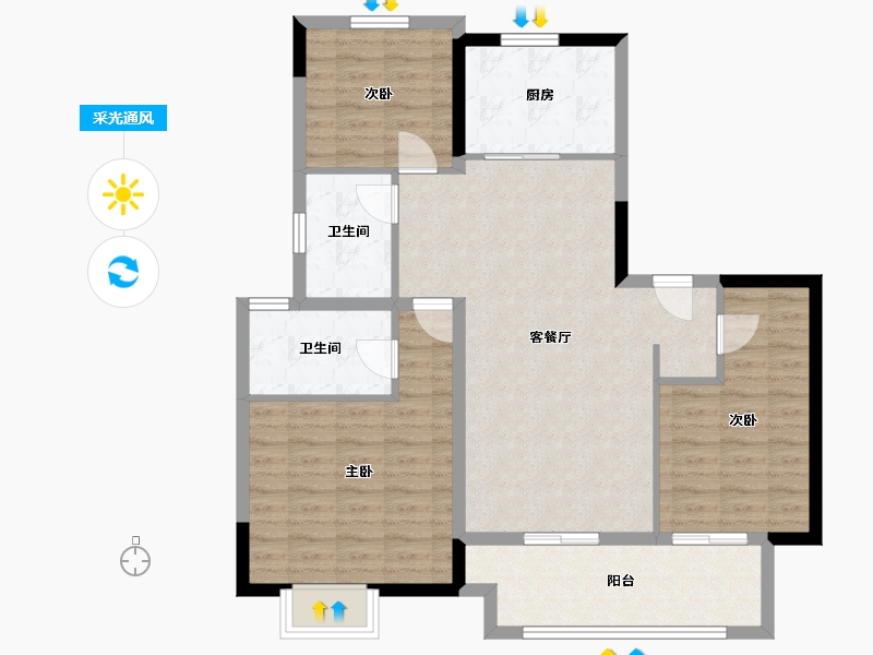 江苏省-徐州市-金为翠微朗庭-94.68-户型库-采光通风