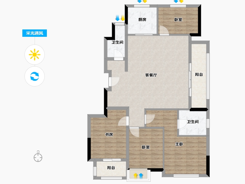 四川省-成都市-绿城明月蘭庭-107.14-户型库-采光通风