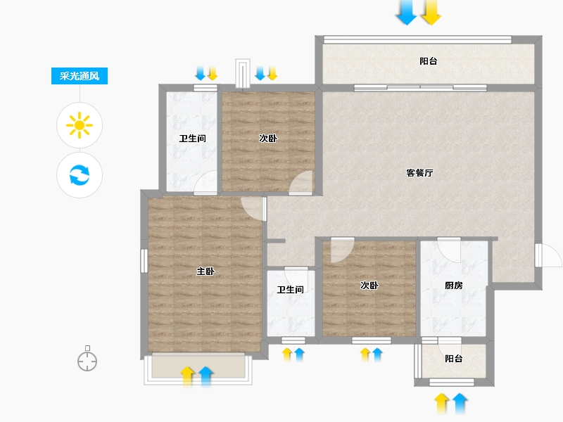 广西壮族自治区-南宁市-华润置地西园望江-111.37-户型库-采光通风