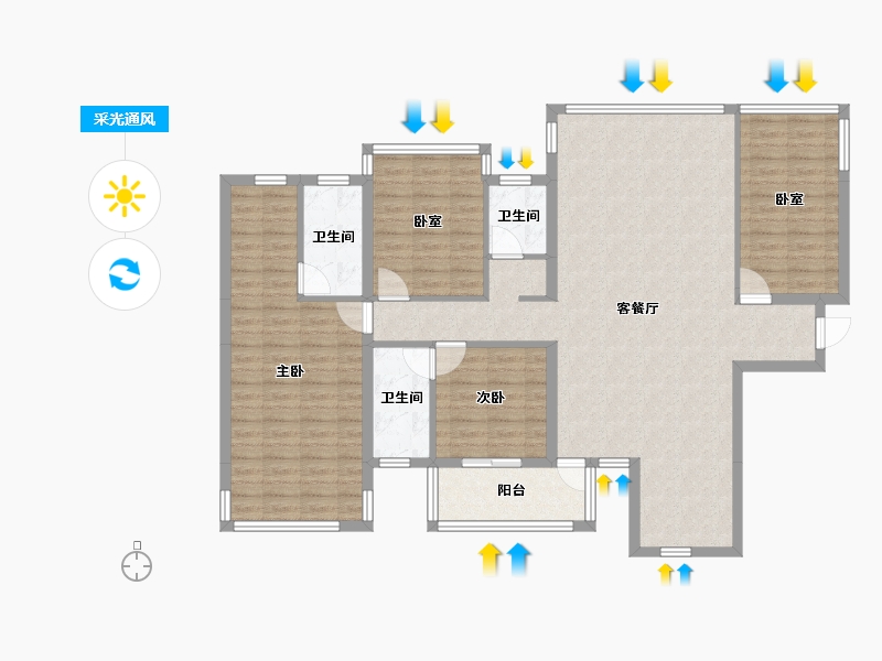 广西壮族自治区-南宁市-北投时代-124.82-户型库-采光通风