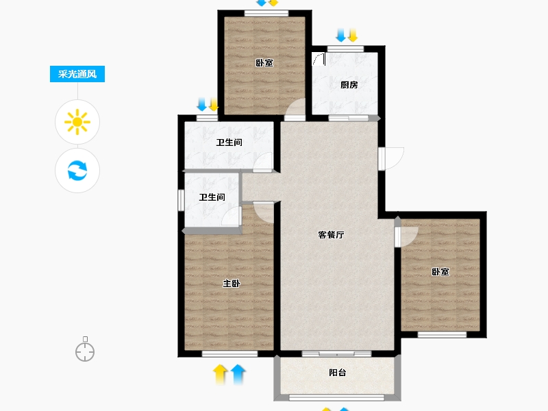 山西省-吕梁市-悦·东方-100.80-户型库-采光通风