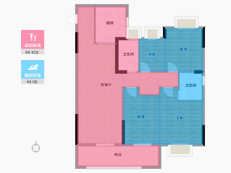 江苏省-苏州市-绿城招商 柳岸晓风-104.85-户型库-动静分区