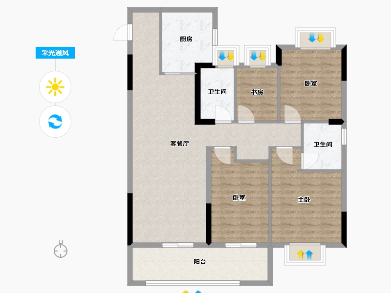 江苏省-苏州市-绿城招商 柳岸晓风-104.85-户型库-采光通风