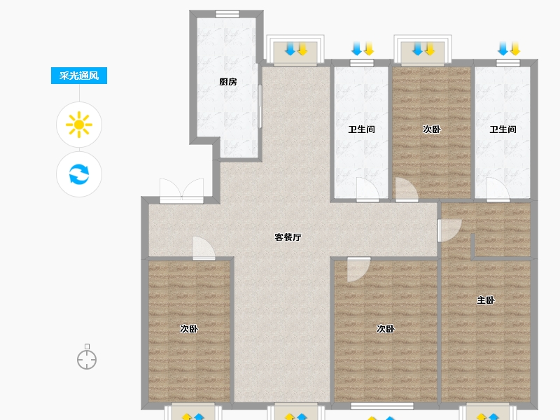 安徽省-宣城市-翡翠园-140.00-户型库-采光通风