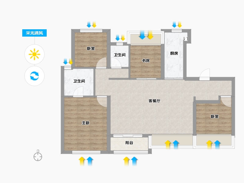 陕西省-汉中市-地建嘉信·臻湾汇-80.50-户型库-采光通风