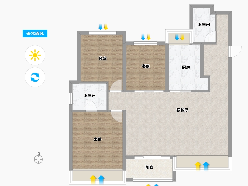 陕西省-汉中市-地建嘉信·臻湾汇-94.42-户型库-采光通风