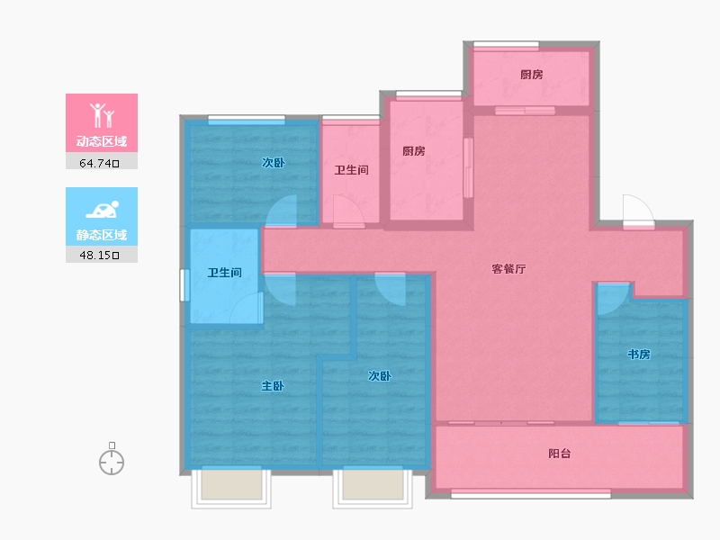 湖南省-长沙市-长沙北中心·保利时代-101.64-户型库-动静分区