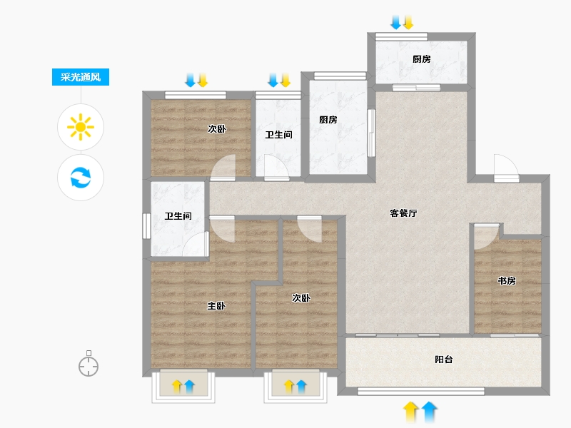 湖南省-长沙市-长沙北中心·保利时代-101.64-户型库-采光通风