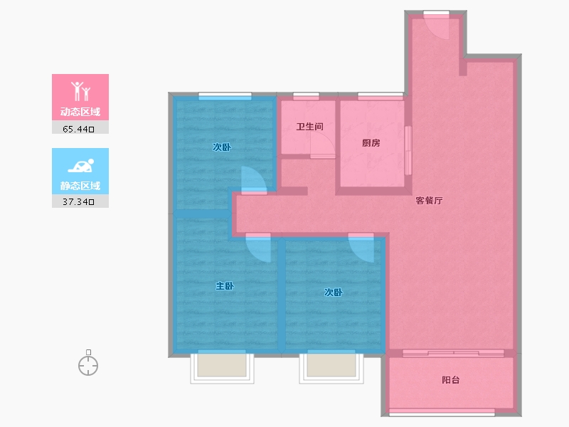 陕西省-咸阳市-乾盛·熙悦台-91.60-户型库-动静分区