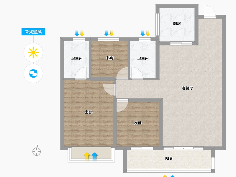 陕西省-西安市-天地源·棠樾坊-90.39-户型库-采光通风