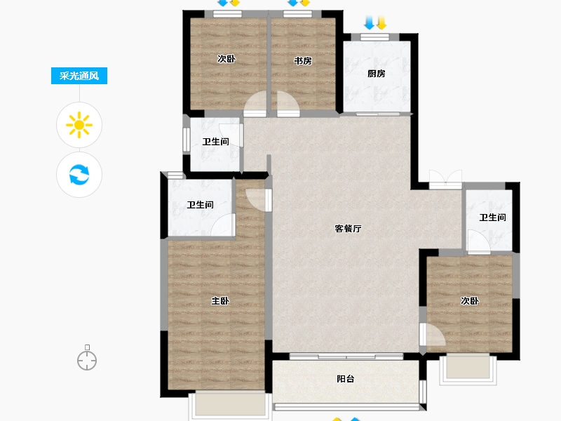 陕西省-西安市-紫薇越秀·馨樾府-113.60-户型库-采光通风